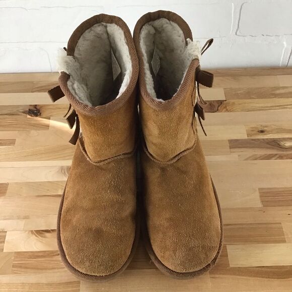 UGG tan suede leather Koolaburra black flat boots sherpa size 4 - Picture 5 of 16